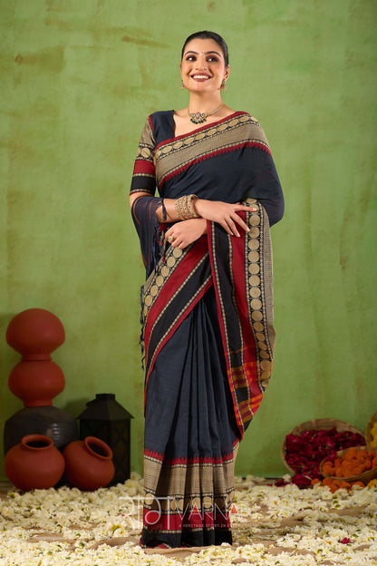 Raag Varnam Black Narayanpet Mercerized Cotton Saree