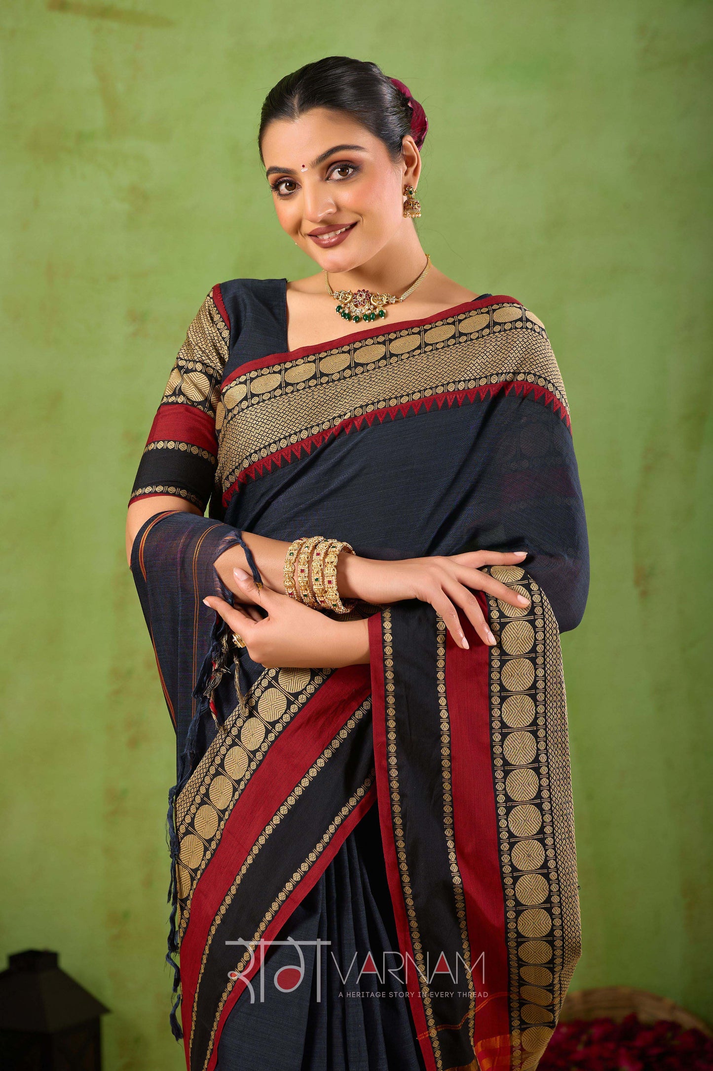 Raag Varnam Black Narayanpet Mercerized Cotton Saree