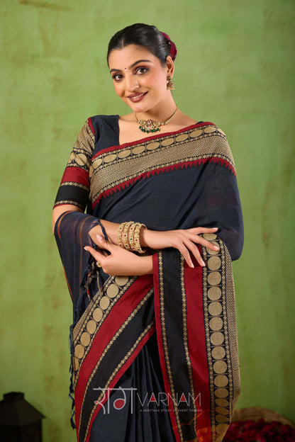 Raag Varnam Black Narayanpet Mercerized Cotton Saree