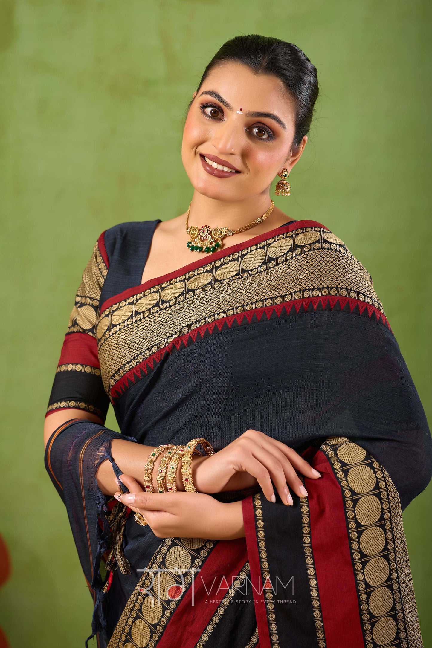 Raag Varnam Black Narayanpet Mercerized Cotton Saree