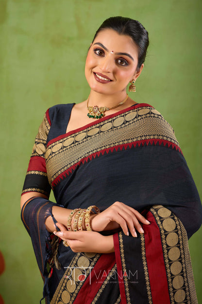 Raag Varnam Black Narayanpet Mercerized Cotton Saree