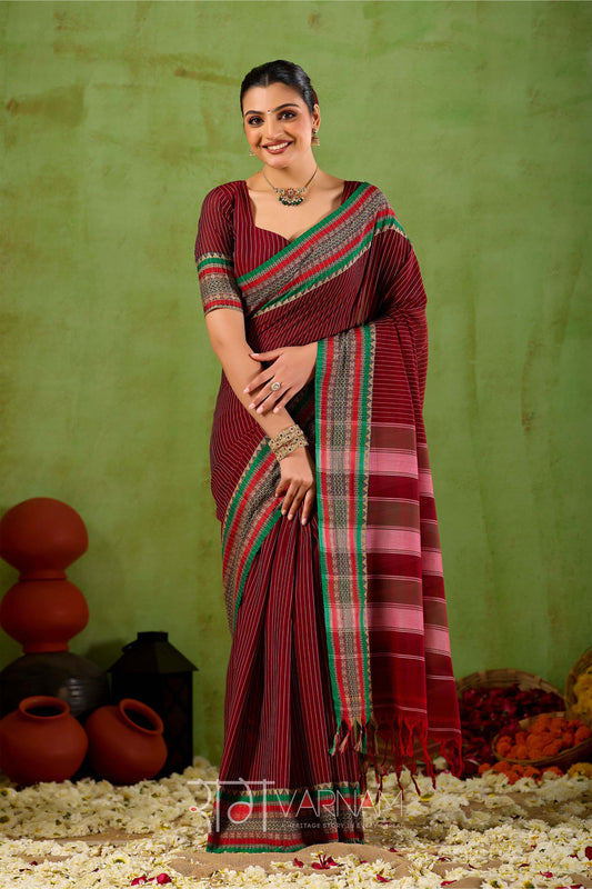 Raag Varnam Maroon Narayanpet Mercerized Cotton Saree