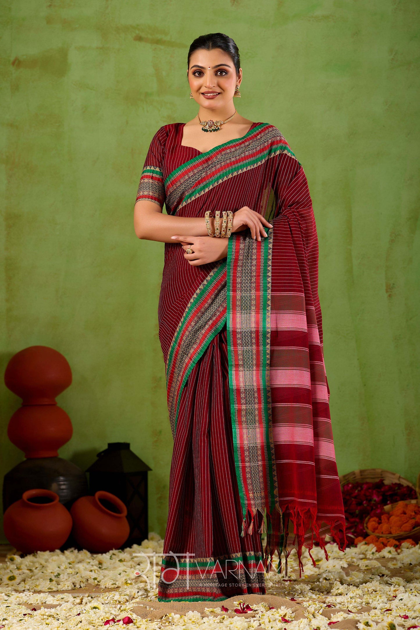 Raag Varnam Maroon Narayanpet Mercerized Cotton Saree