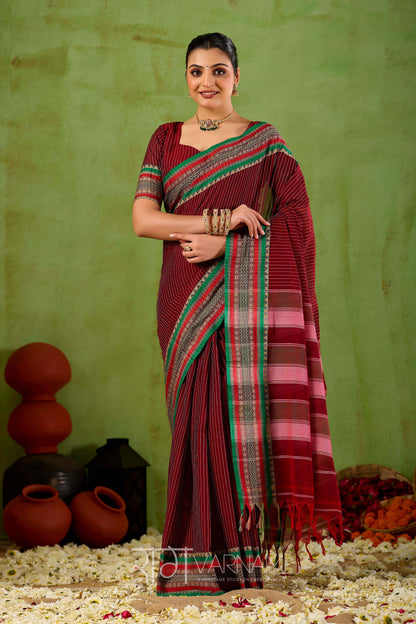 Raag Varnam Maroon Narayanpet Mercerized Cotton Saree