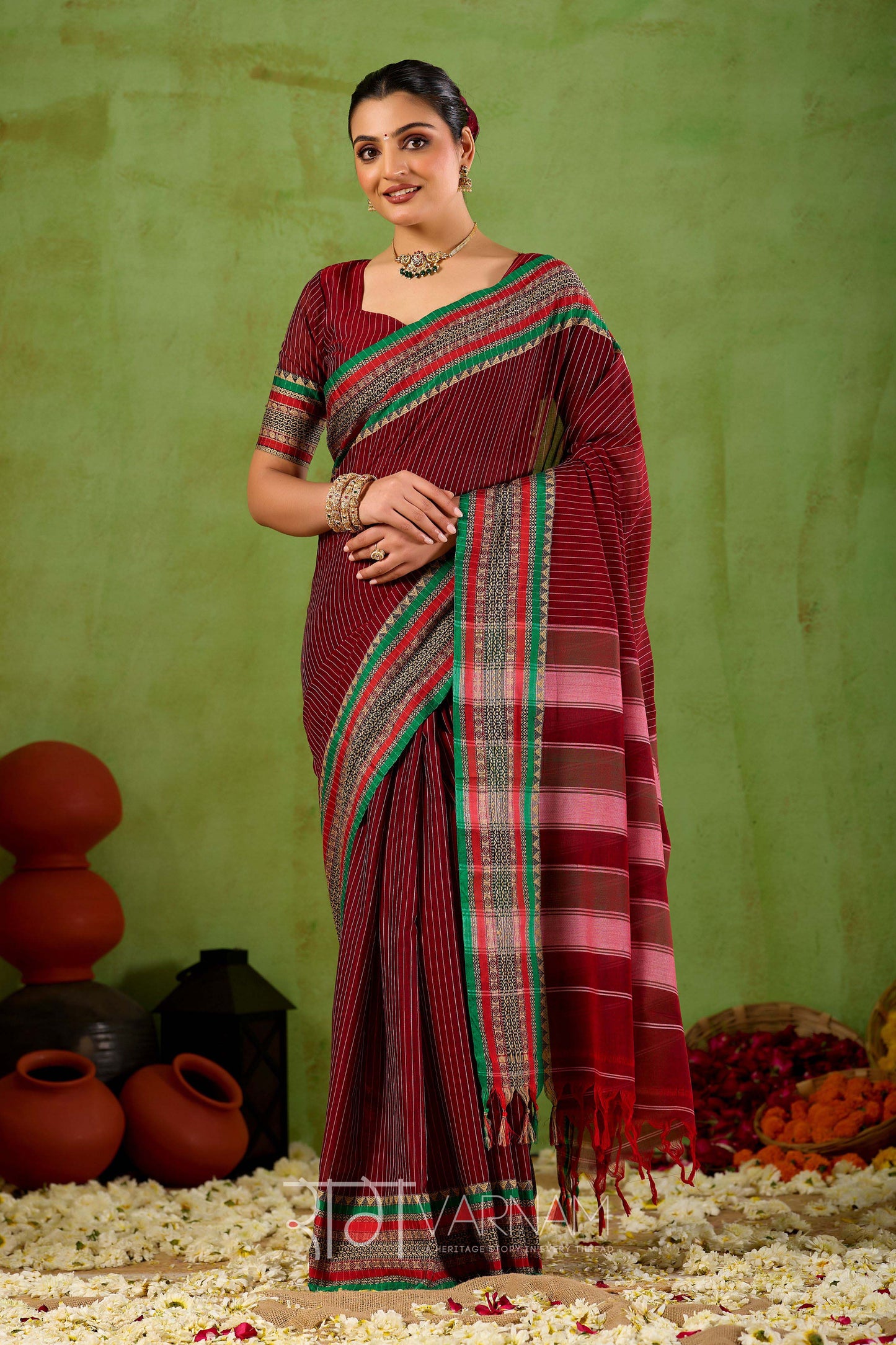 Raag Varnam Maroon Narayanpet Mercerized Cotton Saree