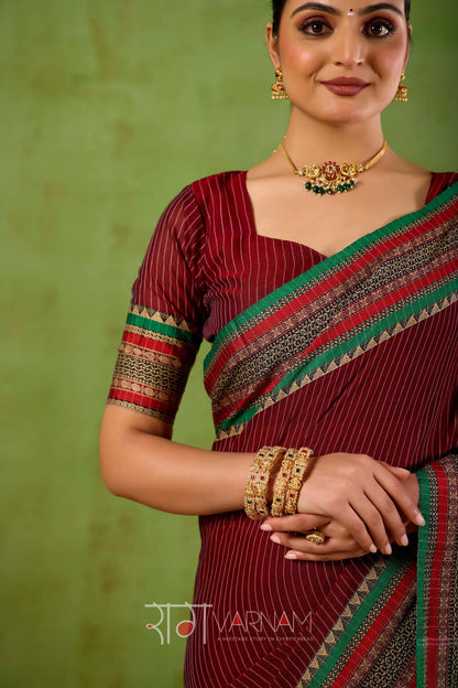 Raag Varnam Maroon Narayanpet Mercerized Cotton Saree