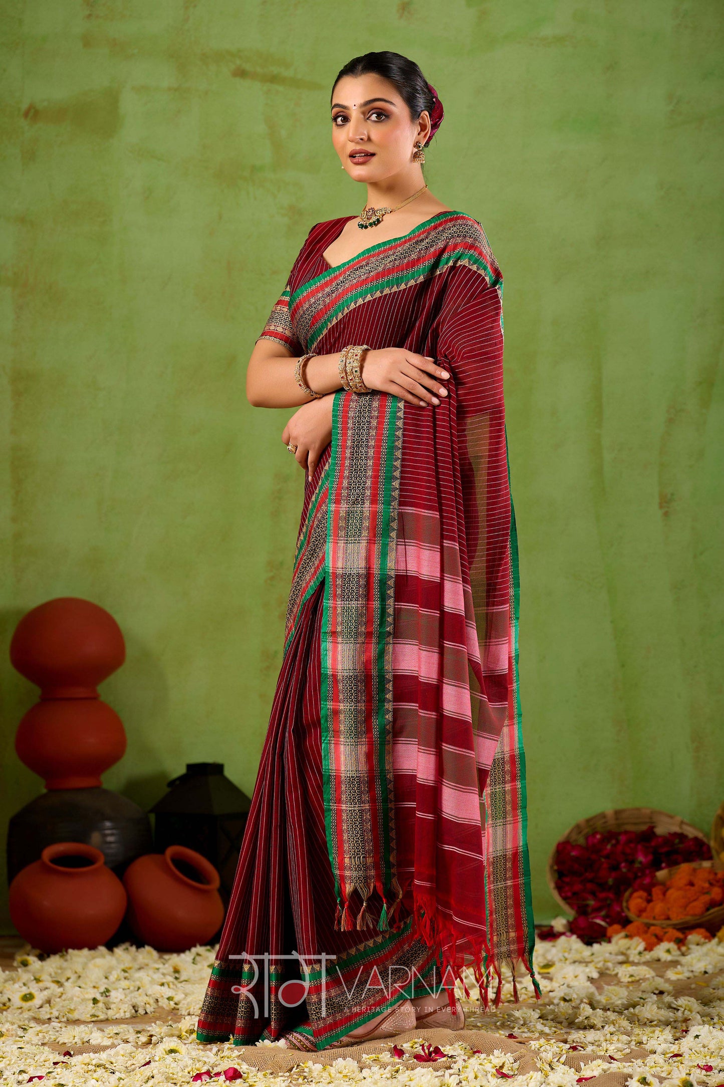 Raag Varnam Maroon Narayanpet Mercerized Cotton Saree