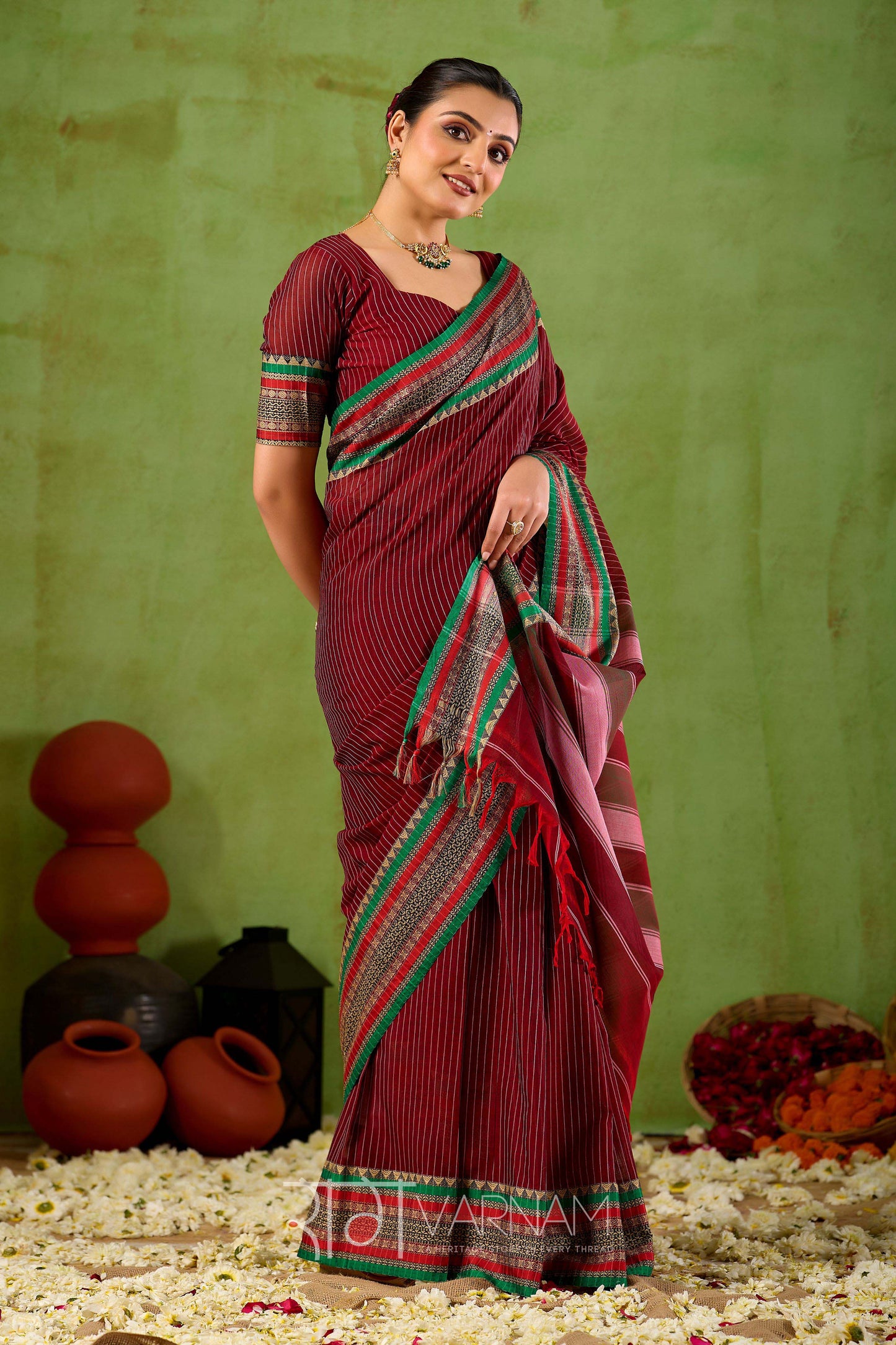 Raag Varnam Maroon Narayanpet Mercerized Cotton Saree