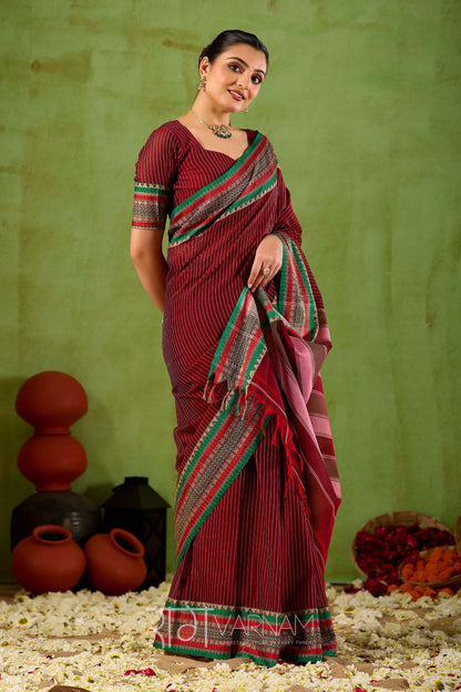 Raag Varnam Maroon Narayanpet Mercerized Cotton Saree
