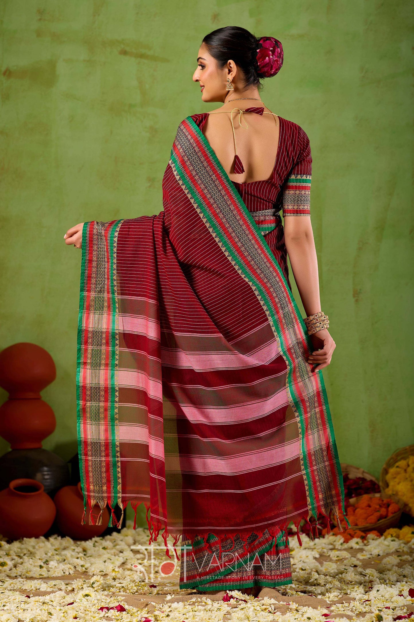 Raag Varnam Maroon Narayanpet Mercerized Cotton Saree
