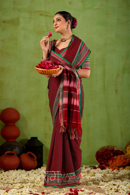 Raag Varnam Maroon Narayanpet Mercerized Cotton Saree