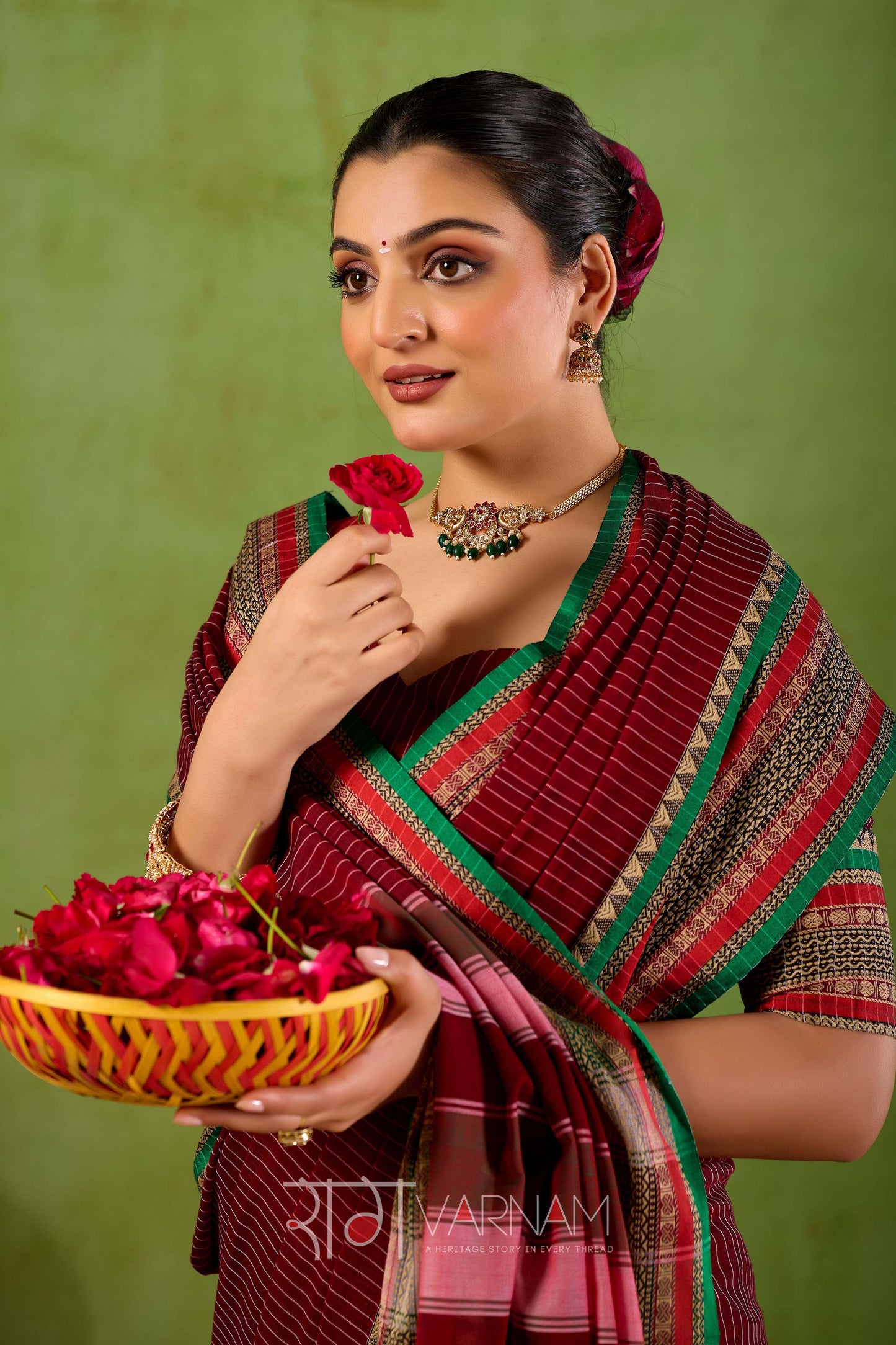Raag Varnam Maroon Narayanpet Mercerized Cotton Saree