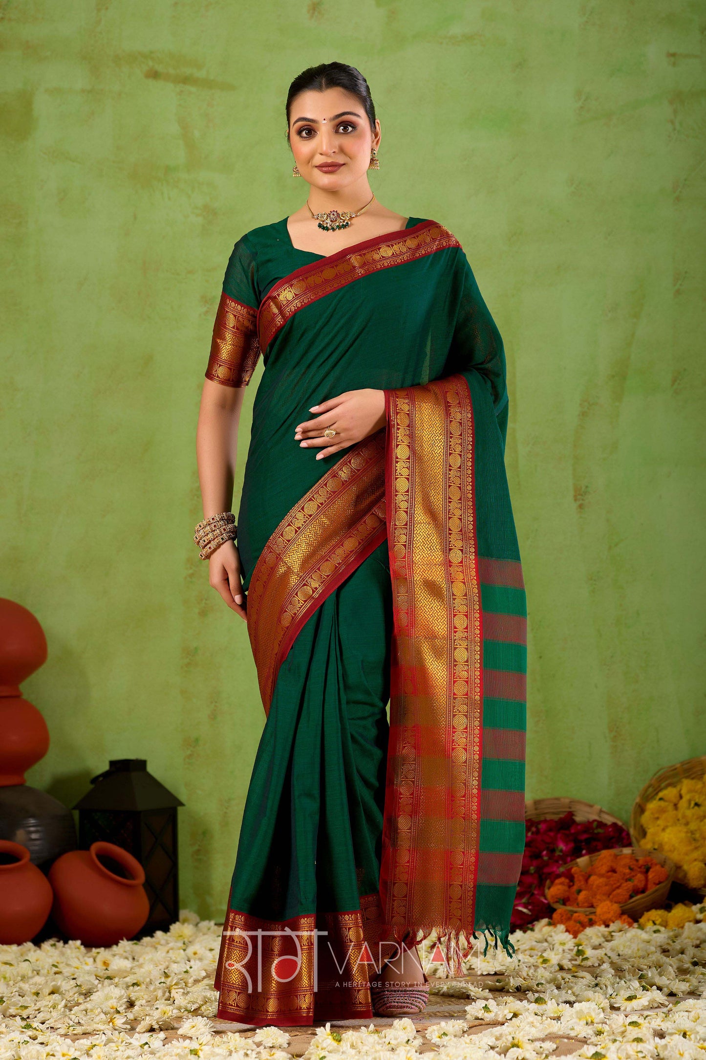 Raag Varnam Green Narayanpet Mercerized Cotton Saree