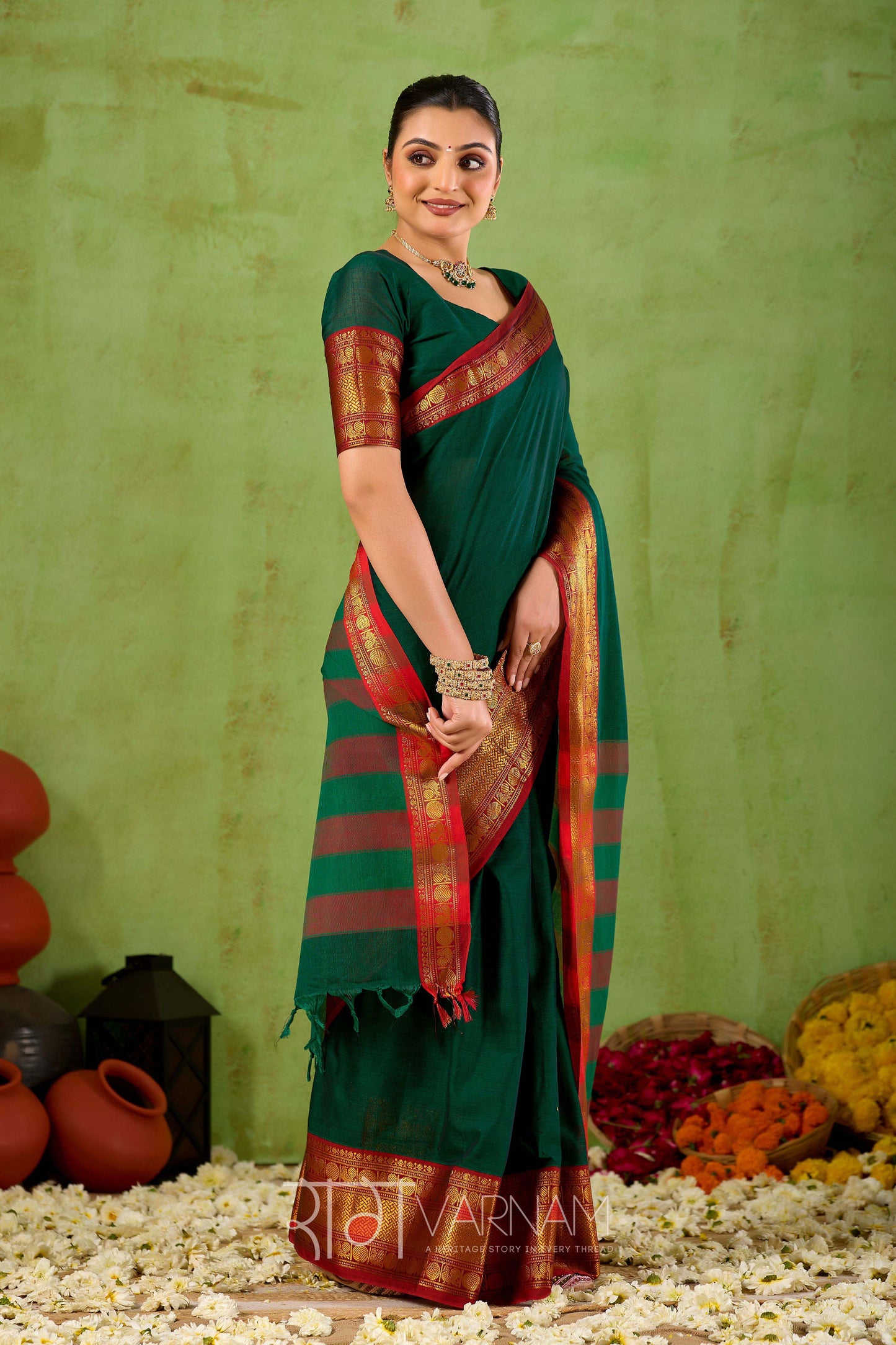Raag Varnam Green Narayanpet Mercerized Cotton Saree