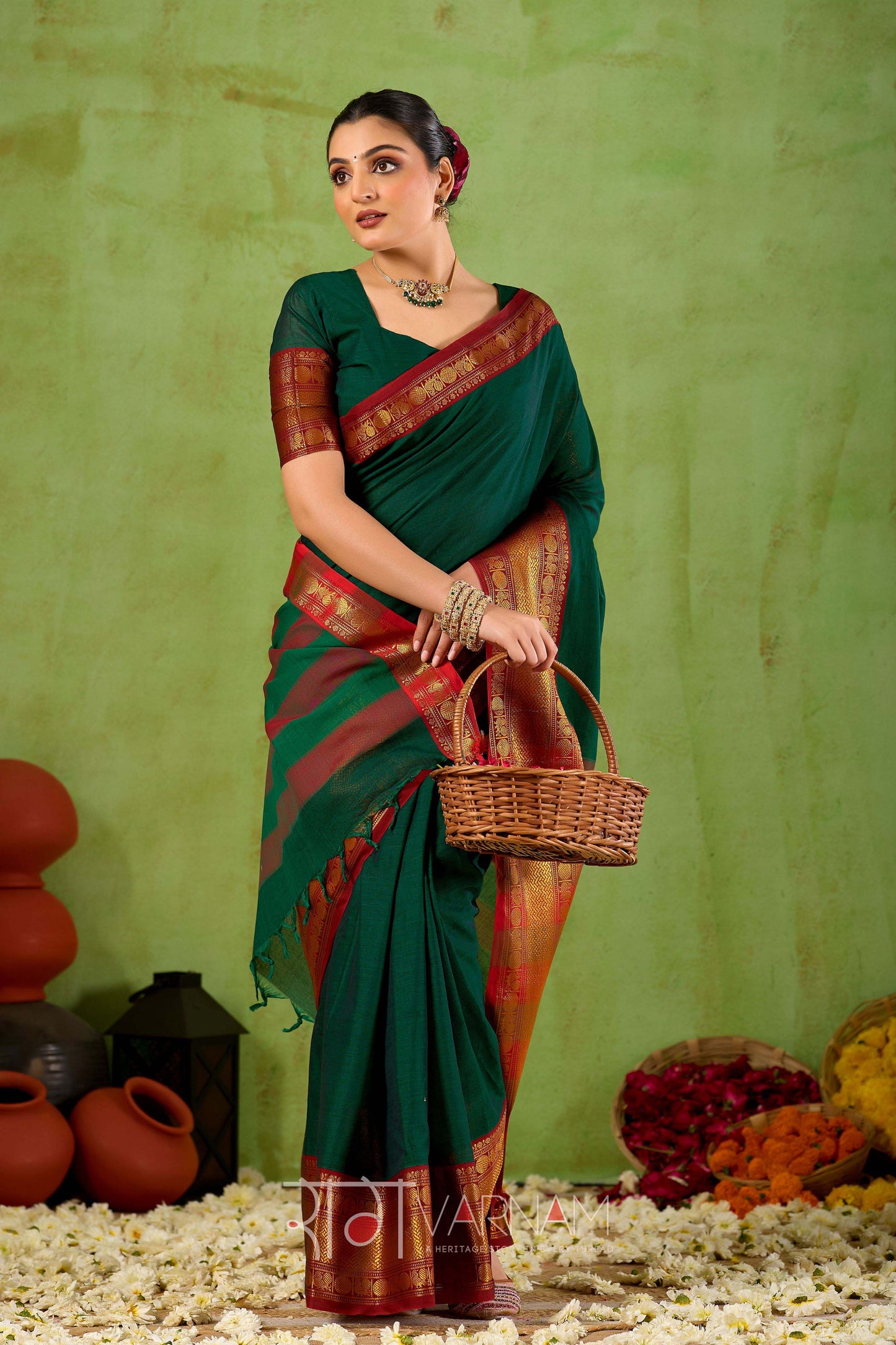 Raag Varnam Green Narayanpet Mercerized Cotton Saree