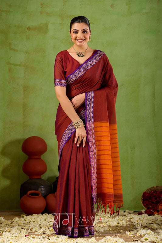 Raag Varnam Maroon Narayanpet Mercerized Cotton Saree
