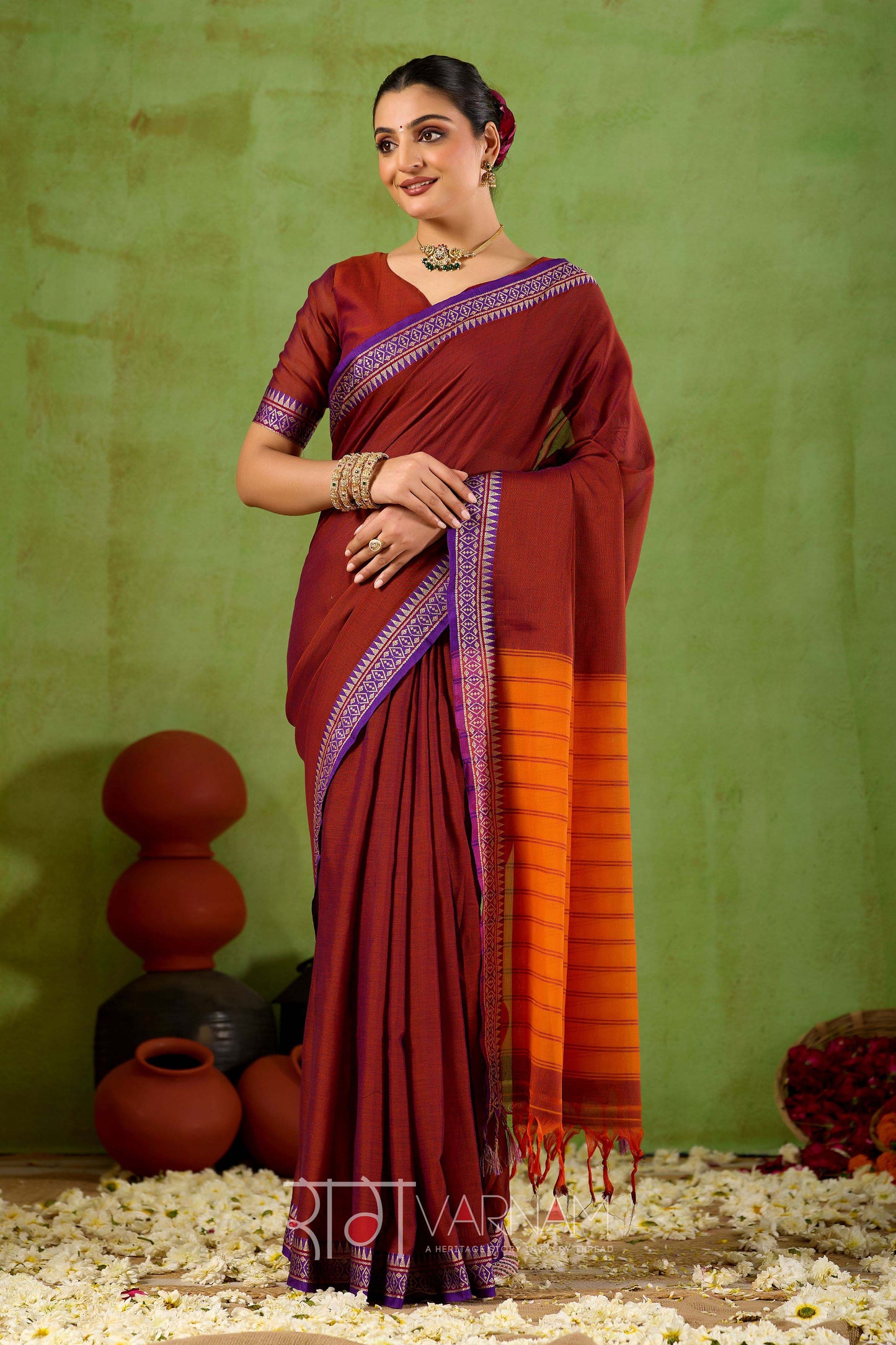 Raag Varnam Maroon Narayanpet Mercerized Cotton Saree