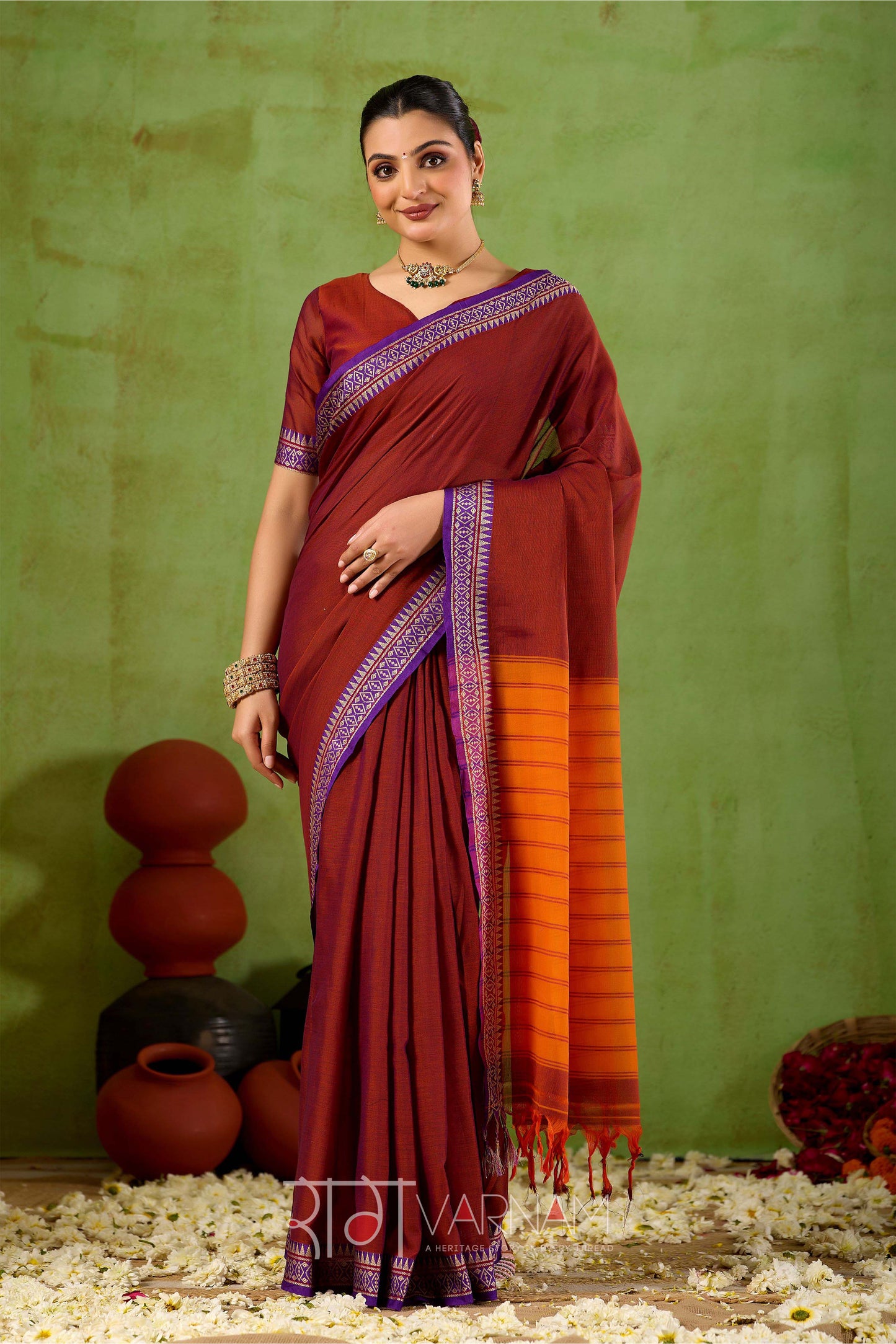 Raag Varnam Maroon Narayanpet Mercerized Cotton Saree