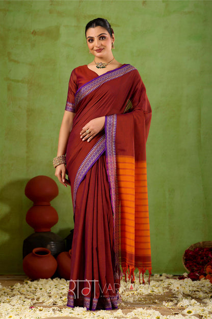 Raag Varnam Maroon Narayanpet Mercerized Cotton Saree
