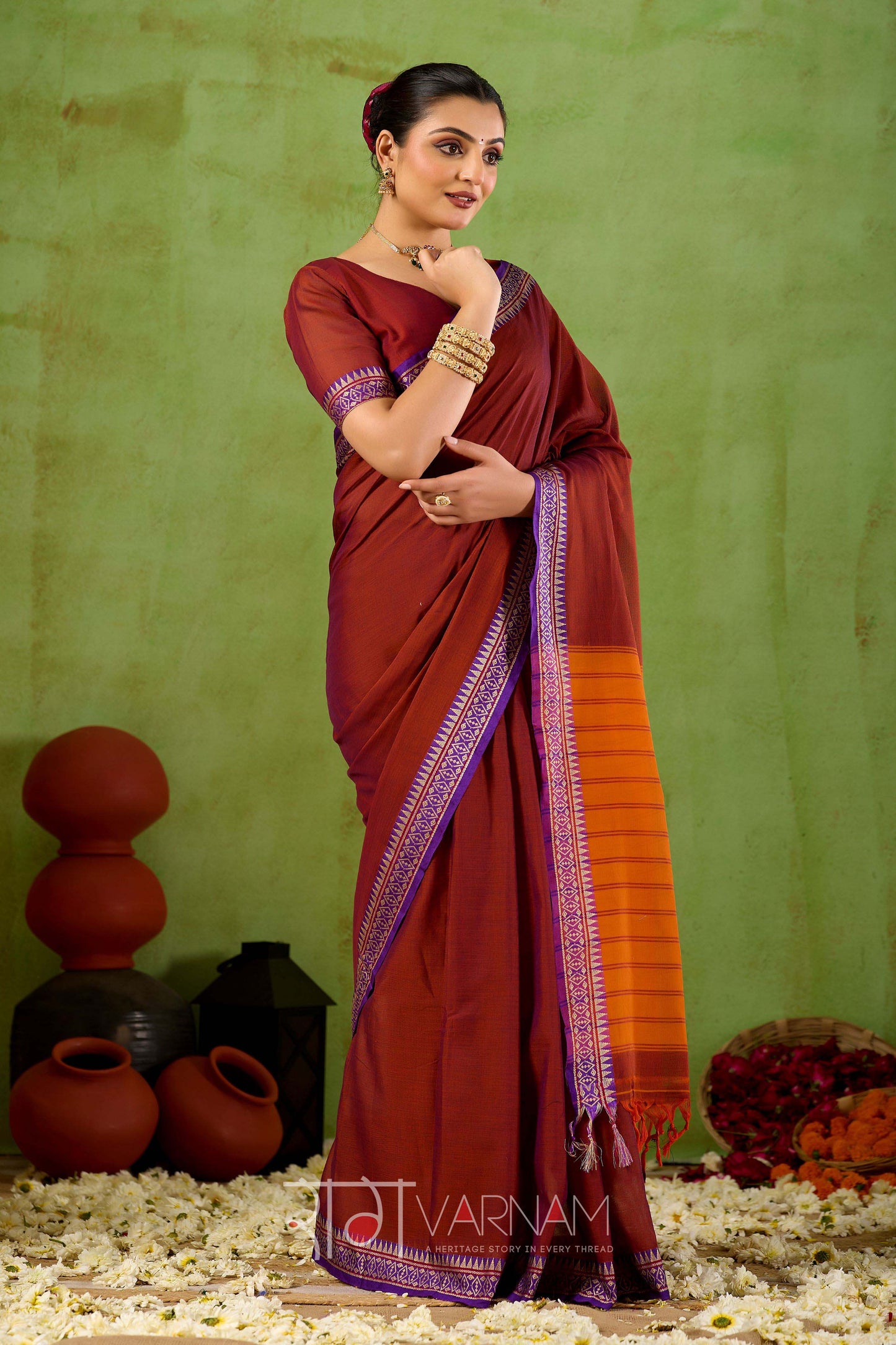 Raag Varnam Maroon Narayanpet Mercerized Cotton Saree