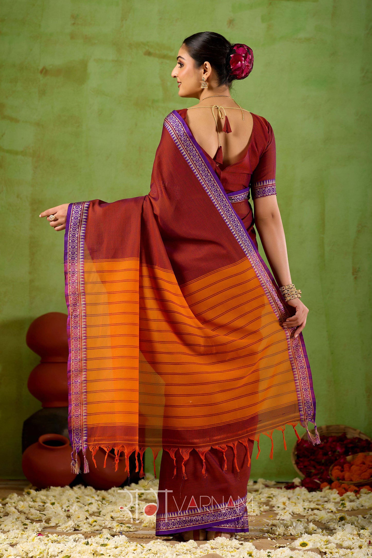 Raag Varnam Maroon Narayanpet Mercerized Cotton Saree