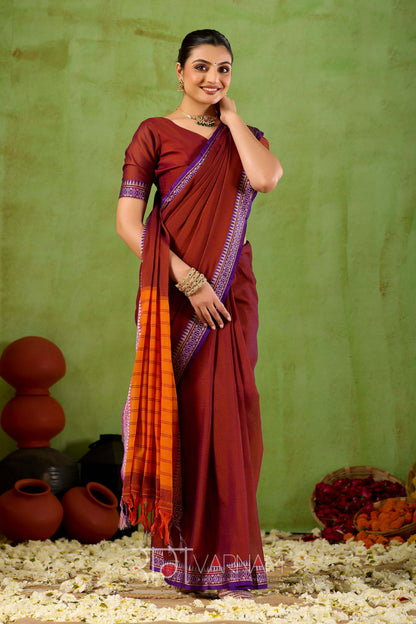 Raag Varnam Maroon Narayanpet Mercerized Cotton Saree