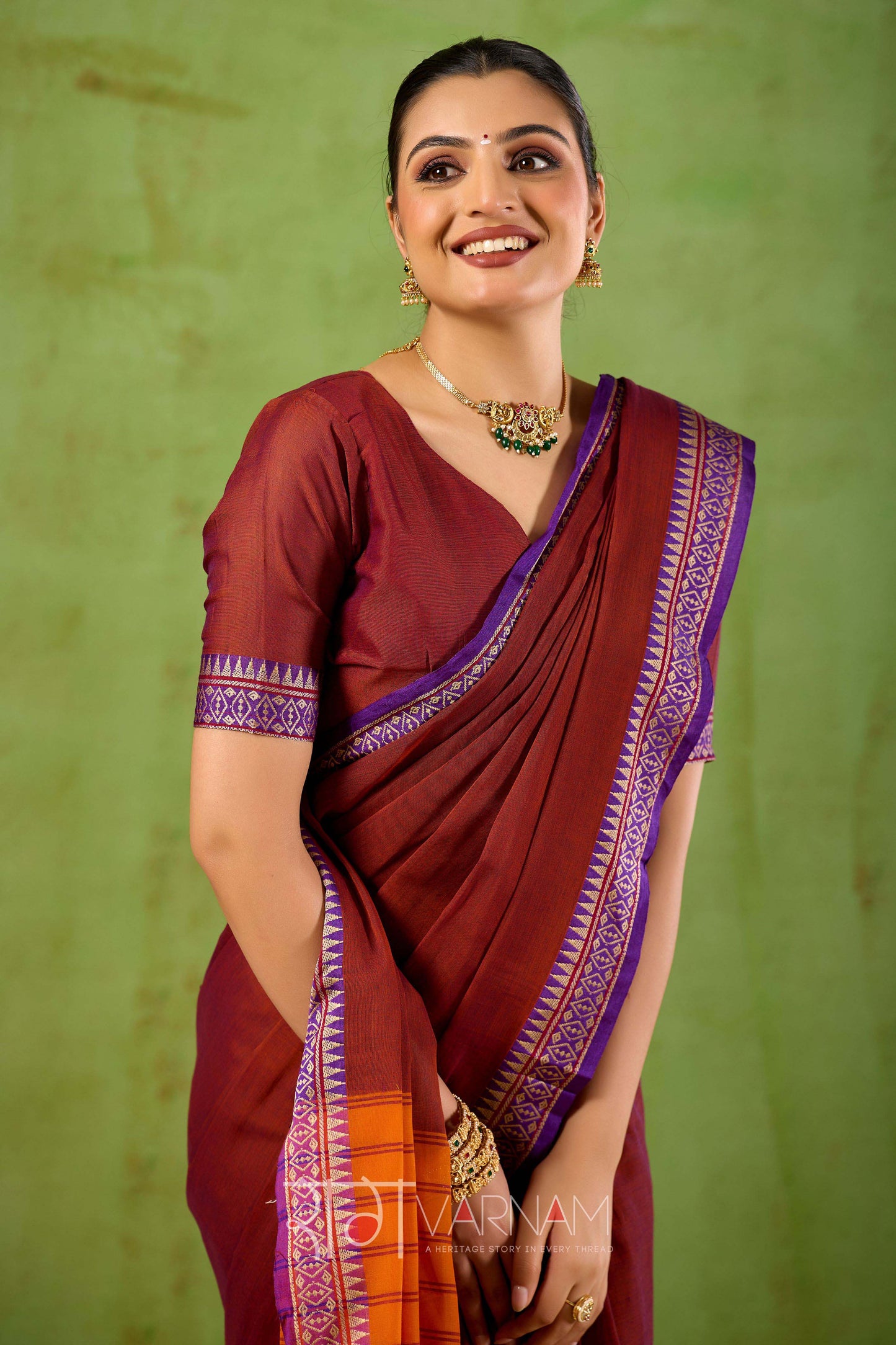 Raag Varnam Maroon Narayanpet Mercerized Cotton Saree