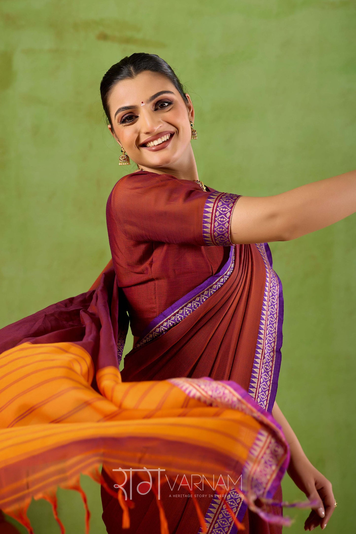 Raag Varnam Maroon Narayanpet Mercerized Cotton Saree