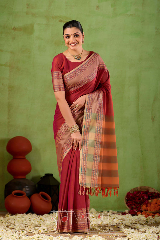 Raag Varnam Maroon Narayanpet Mercerized Cotton Saree
