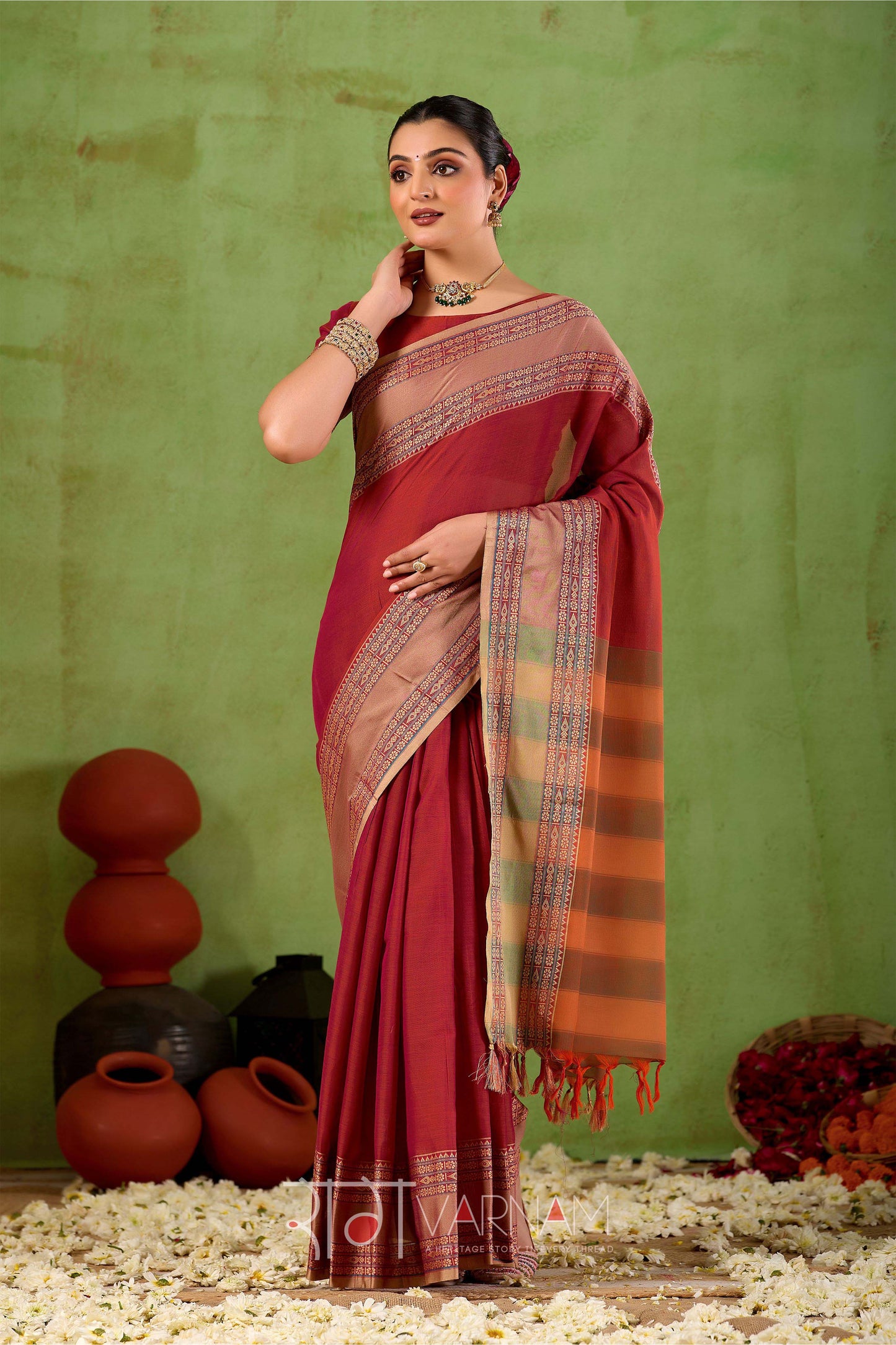 Raag Varnam Maroon Narayanpet Mercerized Cotton Saree