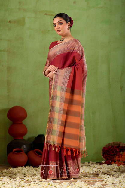 Raag Varnam Maroon Narayanpet Mercerized Cotton Saree