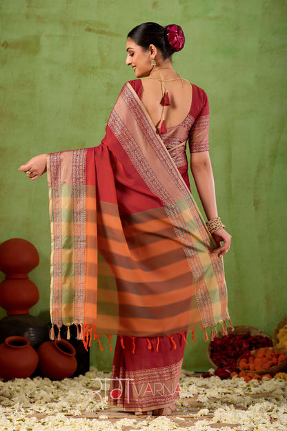 Raag Varnam Maroon Narayanpet Mercerized Cotton Saree