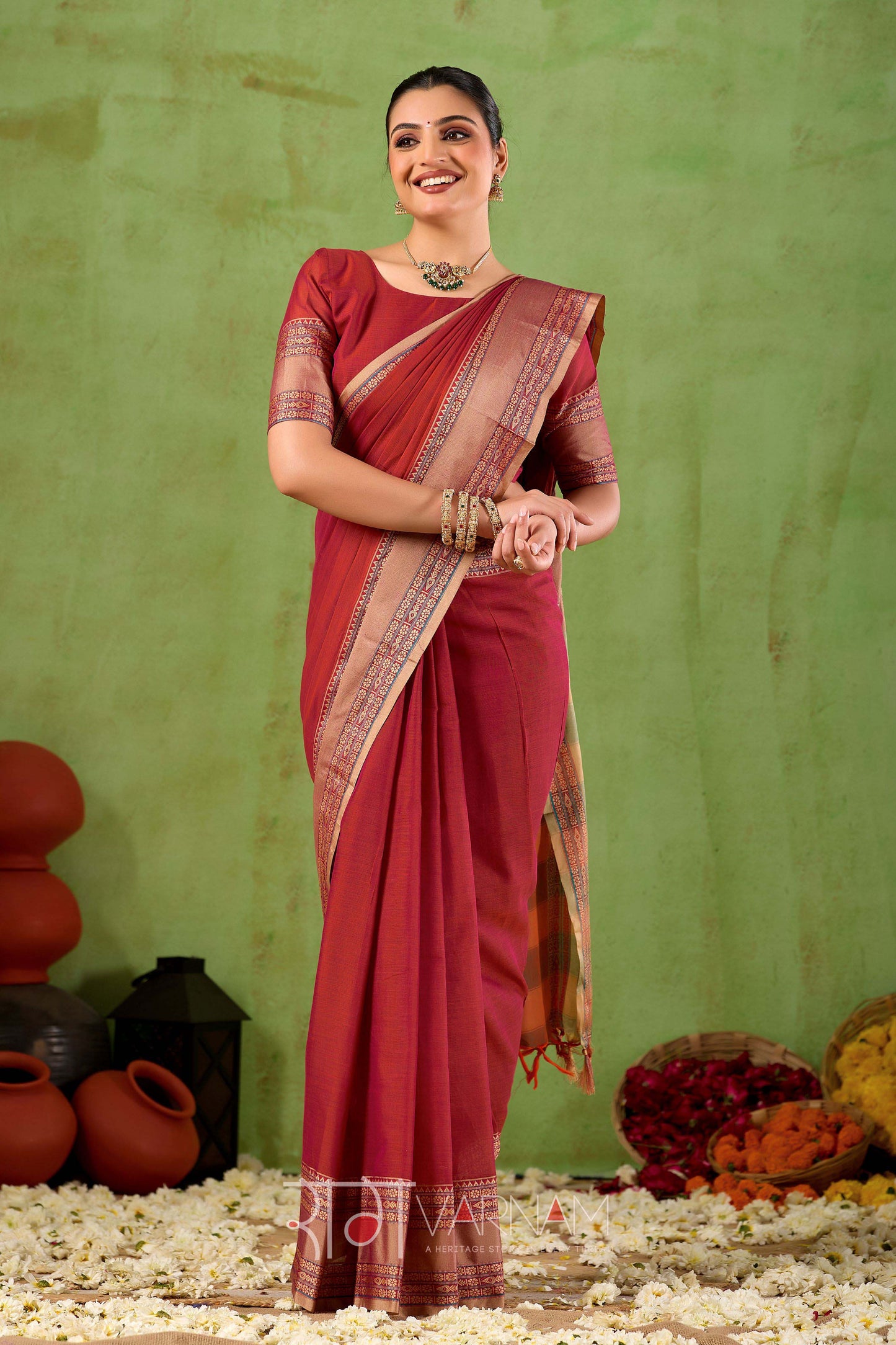 Raag Varnam Maroon Narayanpet Mercerized Cotton Saree