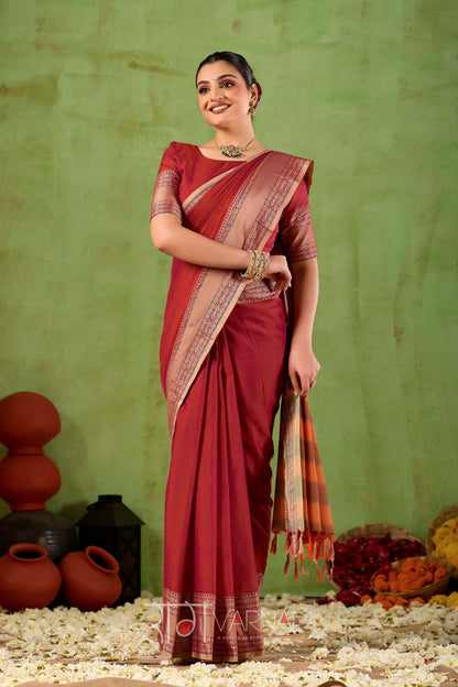 Raag Varnam Maroon Narayanpet Mercerized Cotton Saree