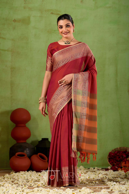 Raag Varnam Maroon Narayanpet Mercerized Cotton Saree