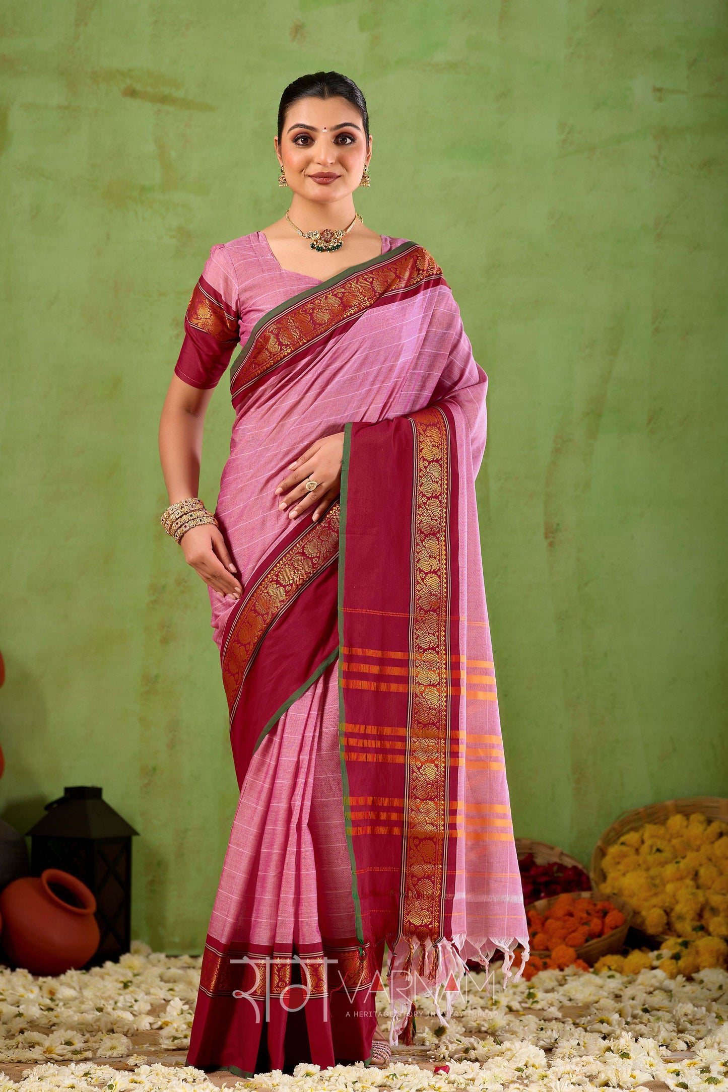 Raag Varnam Pink Narayanpet Mercerized Cotton Saree