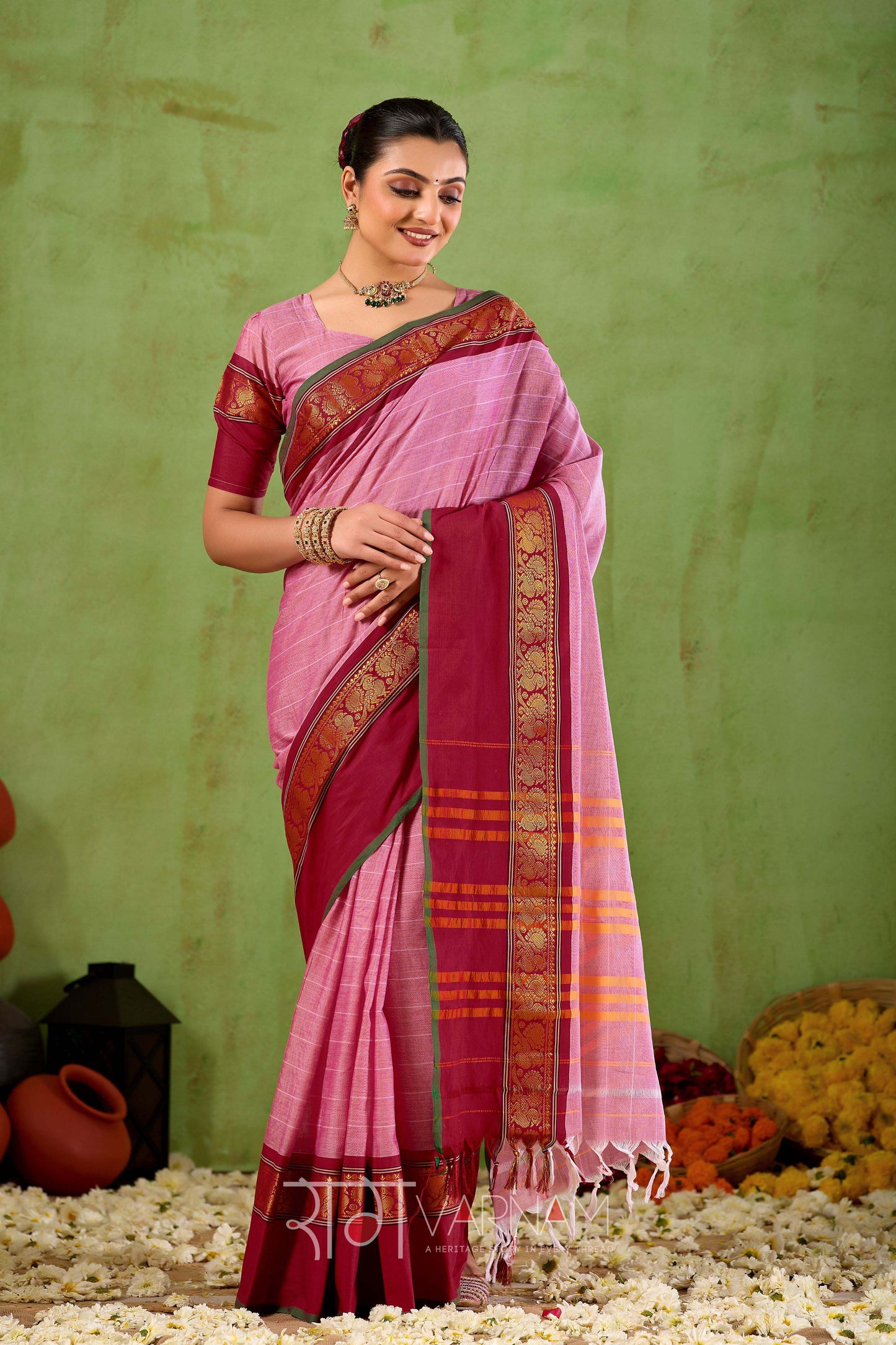 Raag Varnam Pink Narayanpet Mercerized Cotton Saree