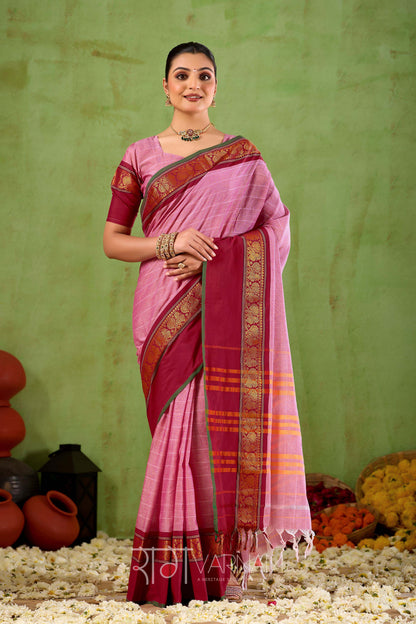Raag Varnam Pink Narayanpet Mercerized Cotton Saree