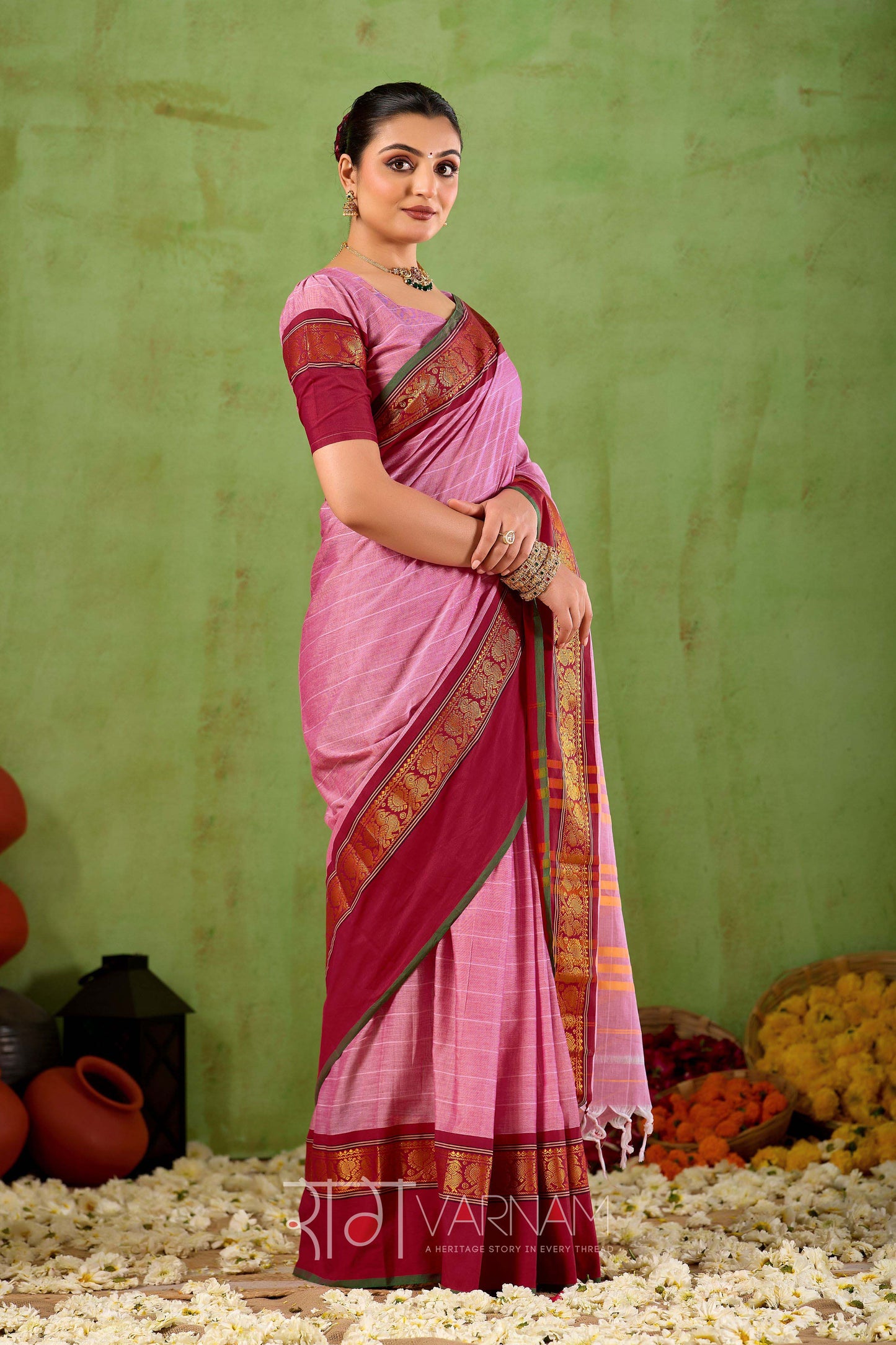 Raag Varnam Pink Narayanpet Mercerized Cotton Saree