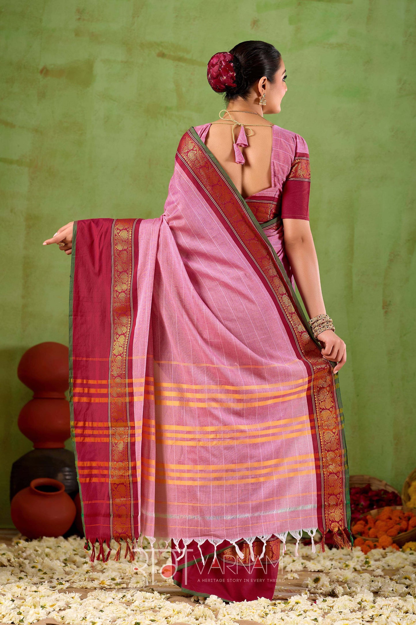 Raag Varnam Pink Narayanpet Mercerized Cotton Saree