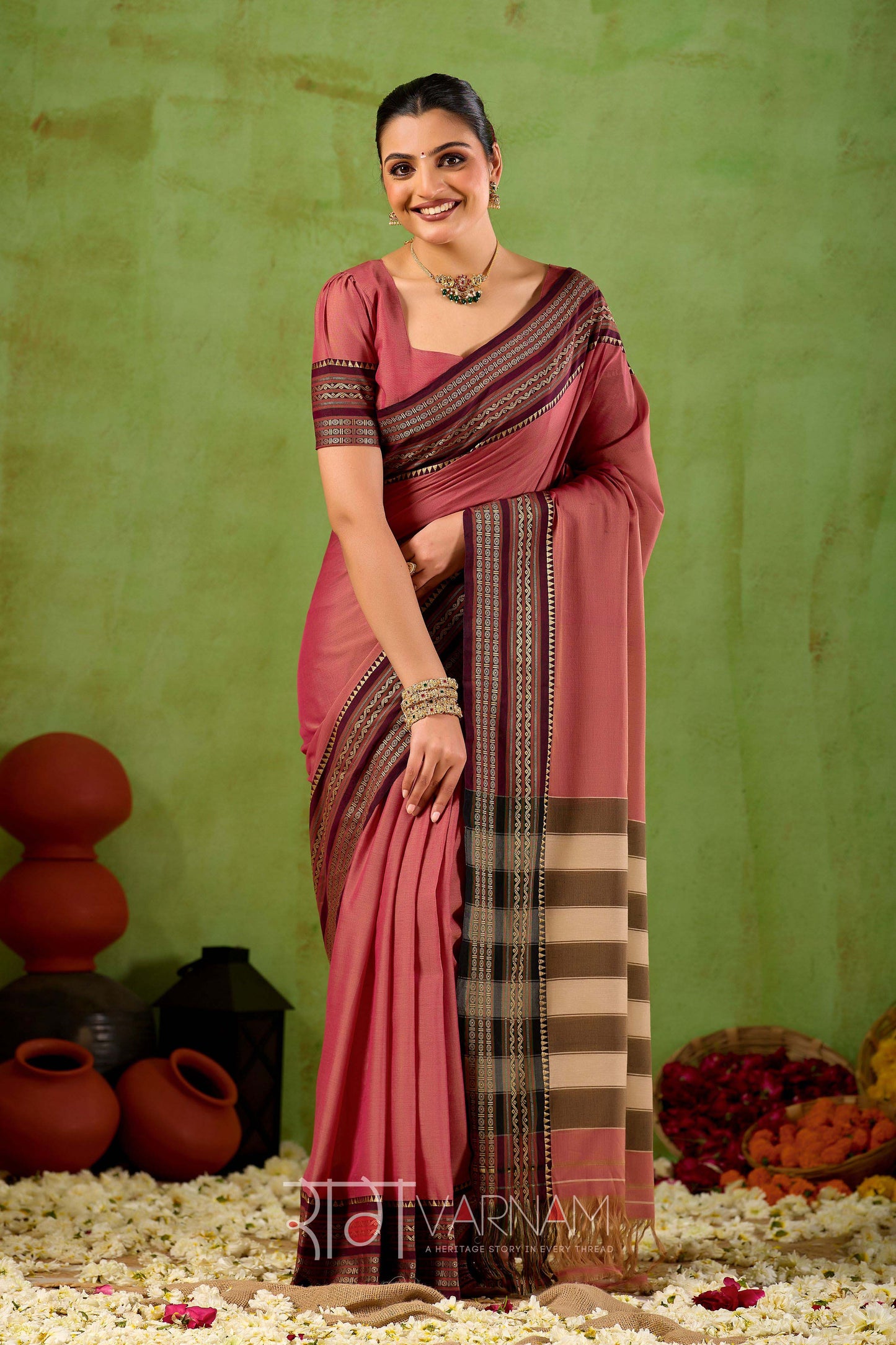 Raag Varnam Dusty Pink Narayanpet Mercerized Cotton Saree