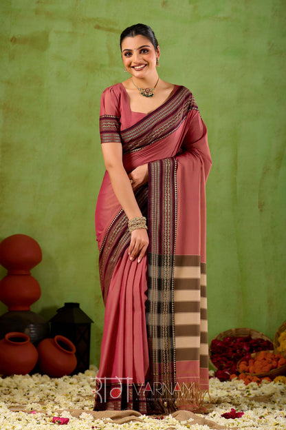 Raag Varnam Dusty Pink Narayanpet Mercerized Cotton Saree