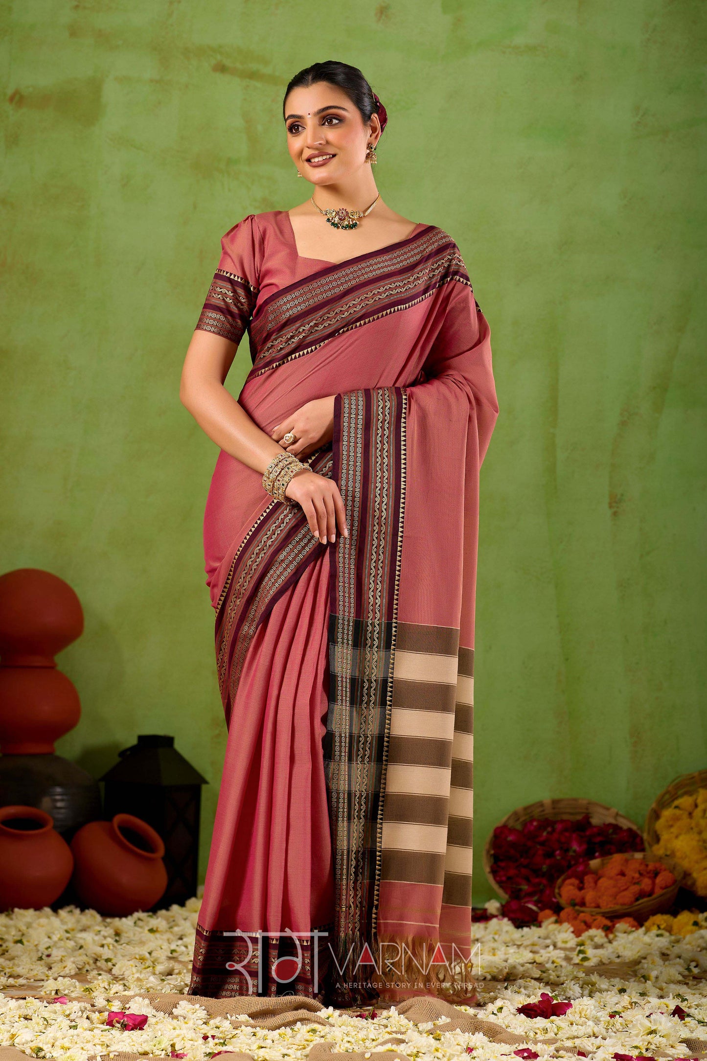 Raag Varnam Dusty Pink Narayanpet Mercerized Cotton Saree