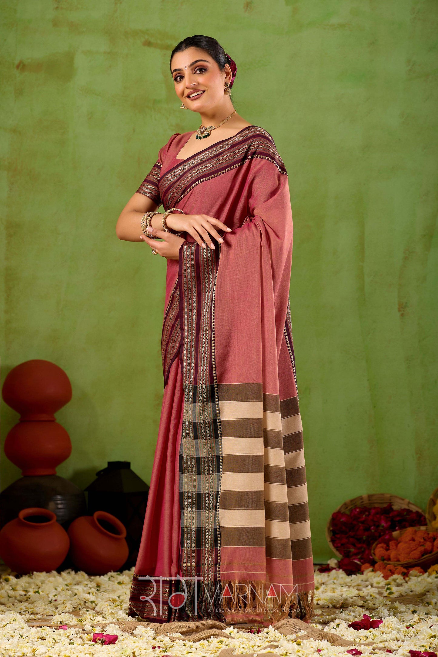 Raag Varnam Dusty Pink Narayanpet Mercerized Cotton Saree