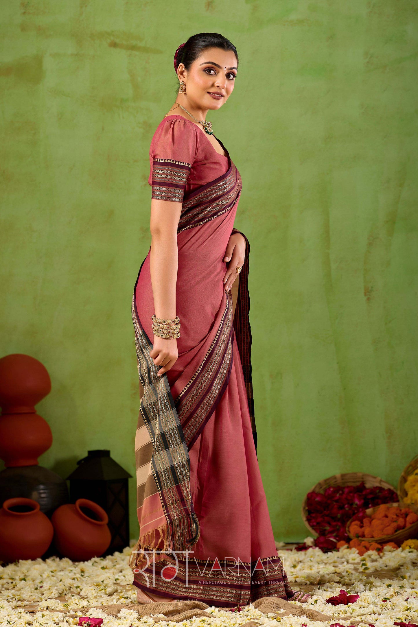 Raag Varnam Dusty Pink Narayanpet Mercerized Cotton Saree
