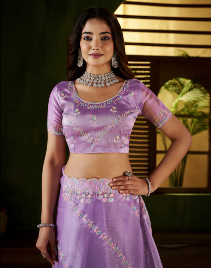 Lavender Jimmy Choo Fabric Saree with Multi Thread Embroidered Work for Women