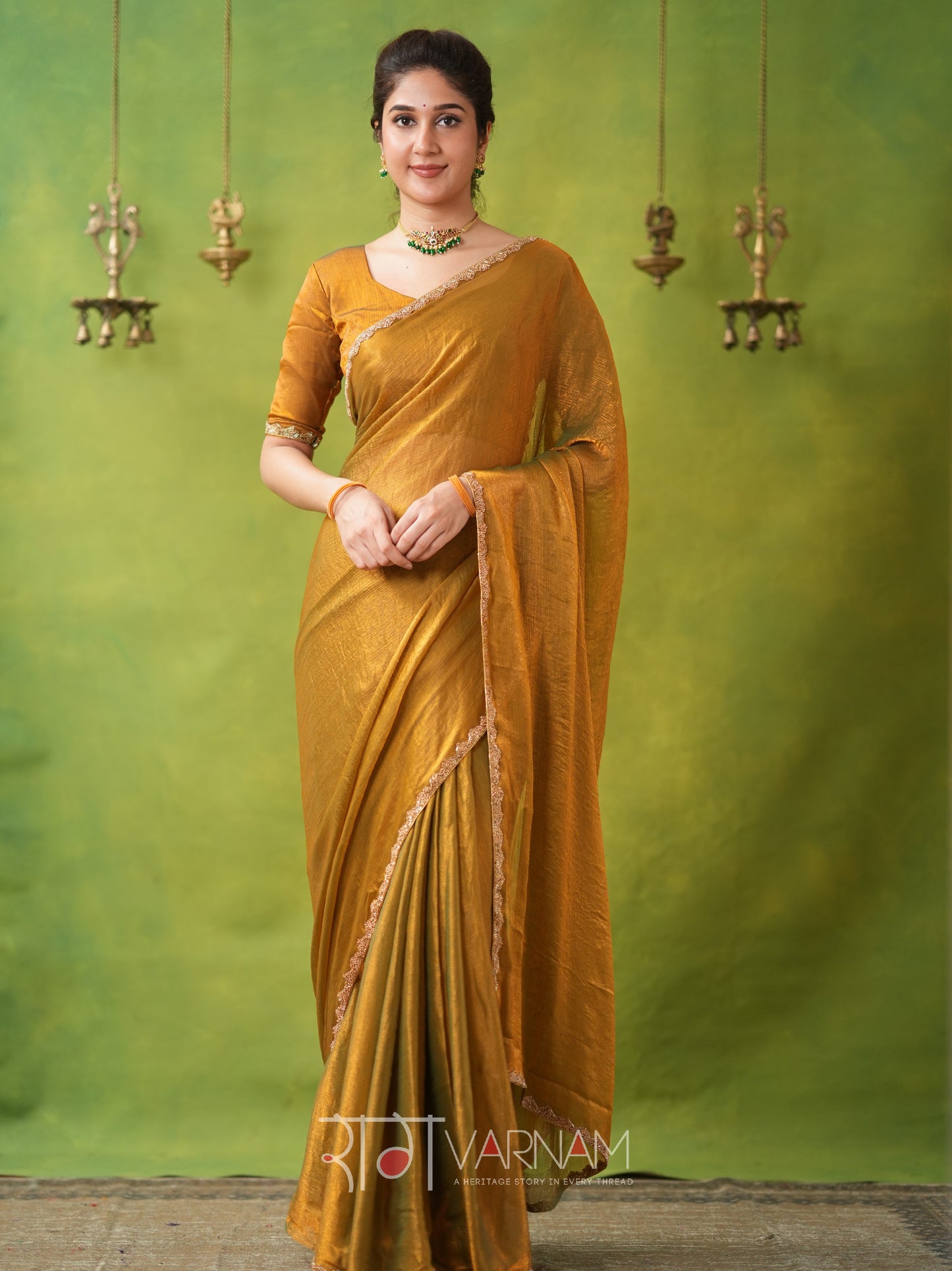 Raag Varnam Zimmy Choo Fandy Silk Saree With Hand Work Lace Border & Comes With Unstitched Blouse Piece