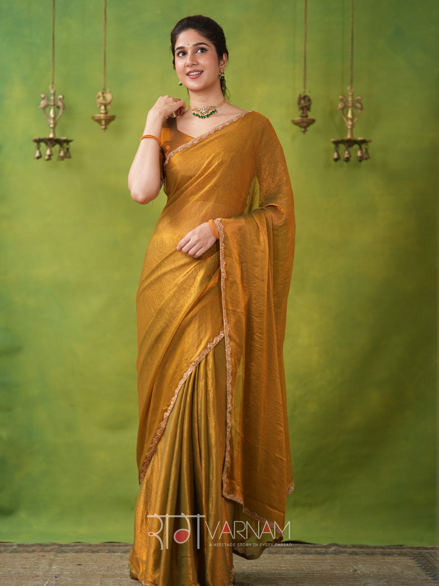 Raag Varnam Zimmy Choo Fandy Silk Saree With Hand Work Lace Border & Comes With Unstitched Blouse Piece