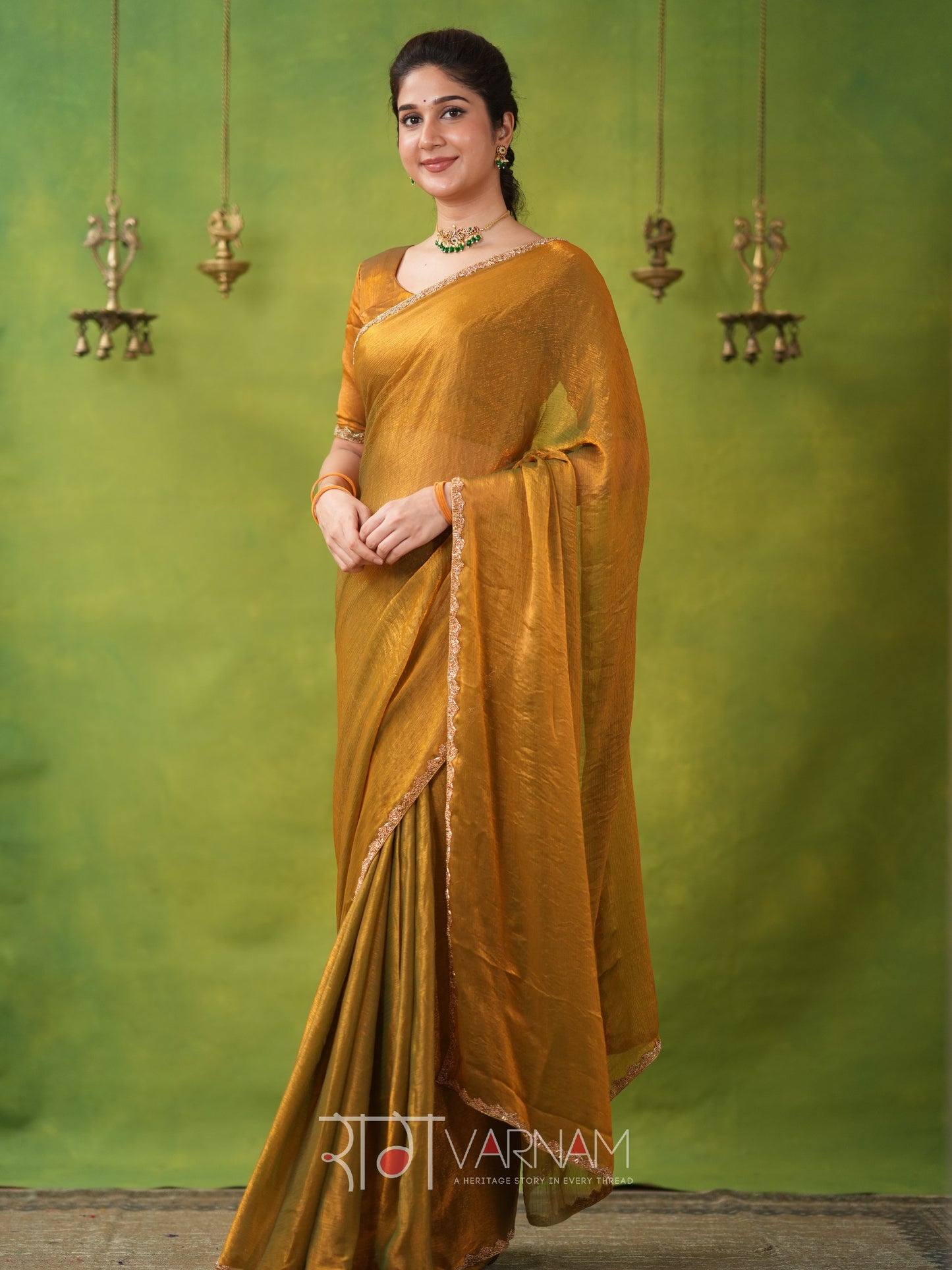 Raag Varnam Zimmy Choo Fandy Silk Saree With Hand Work Lace Border & Comes With Unstitched Blouse Piece