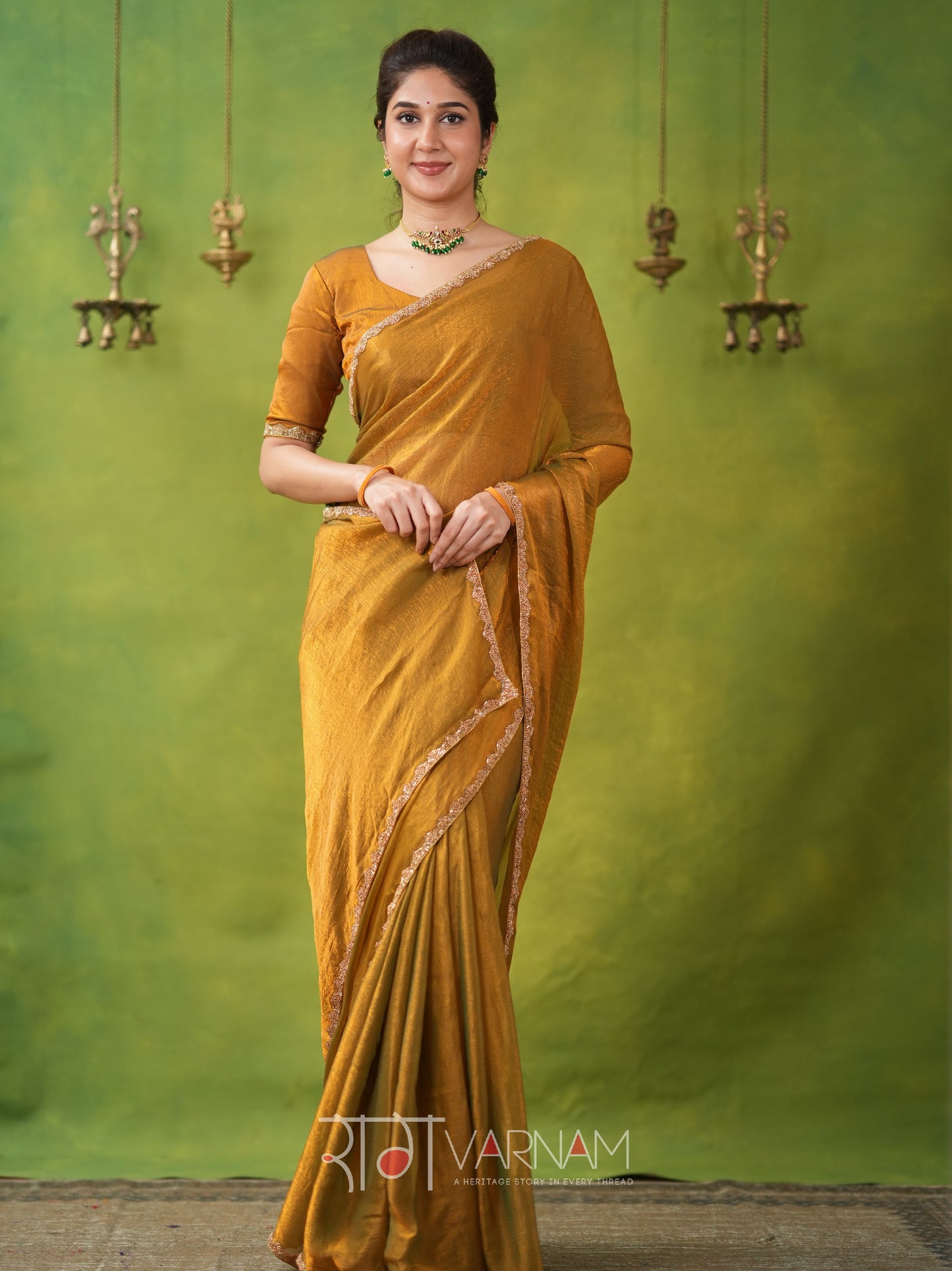 Raag Varnam Zimmy Choo Fandy Silk Saree With Hand Work Lace Border & Comes With Unstitched Blouse Piece